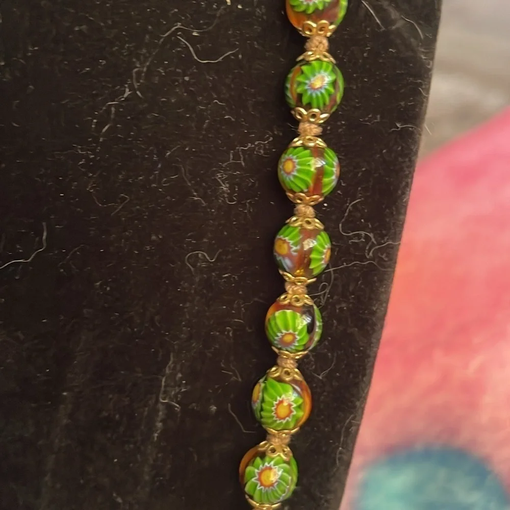 Vintange Venetian Murano Millefori brown glass Beaded Necklace